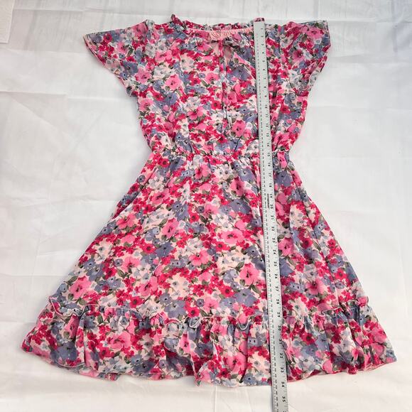 Women Floral Round Neck Short Sleeve Chiffon Elastic Waist Swing Midi Dress S - Picture 5 of 8